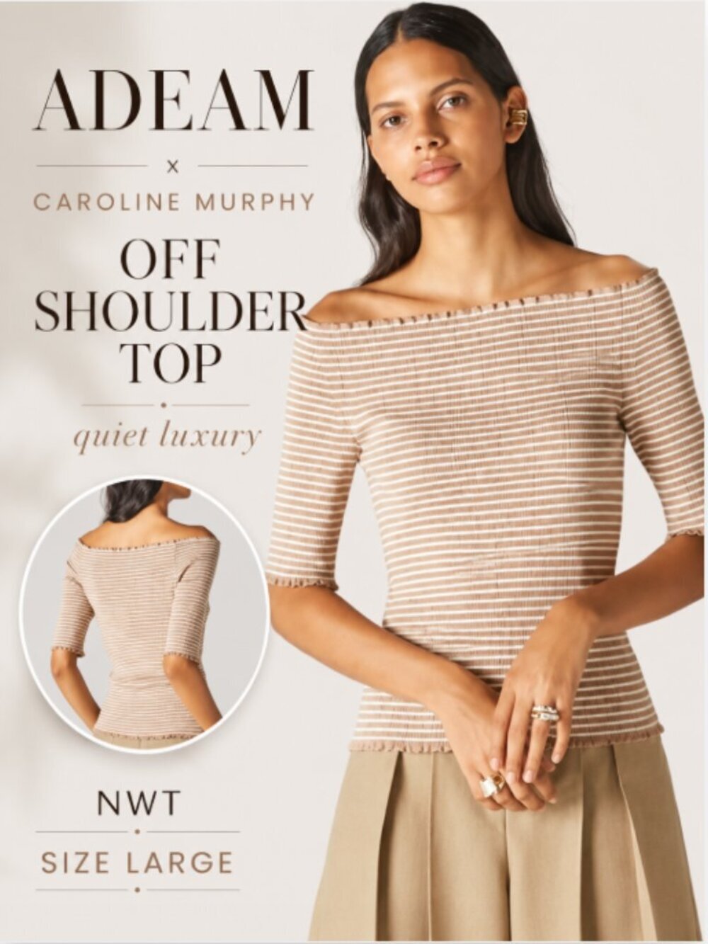 ADEAM x Caroline Murphy Off Shoulder Top Large NWT Beige White Quiet Luxury